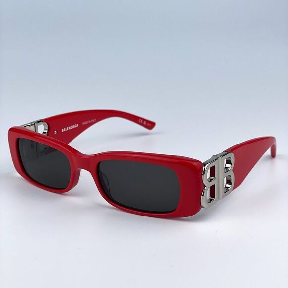 NEW Balenciaga BB0096S 015 Red Silver Logo Rectangle Unisex Sunglasses - Picture 1 of 12